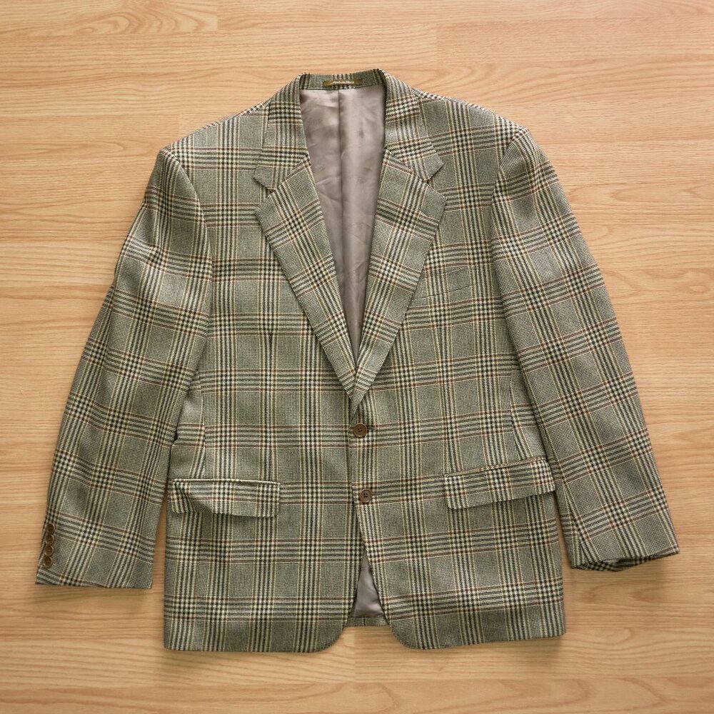GUCCI Glen Plaid Cashmere Men's Vintage Blazer, Size 52 R, Made in Italy